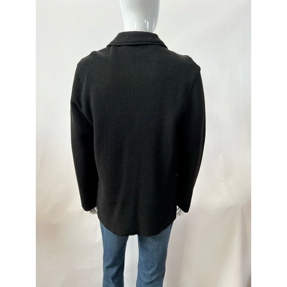 Jhane Barnes Mens Sweater Coat Black Pockets Collared Front Zipper Leather 42 - Picture 6 of 12